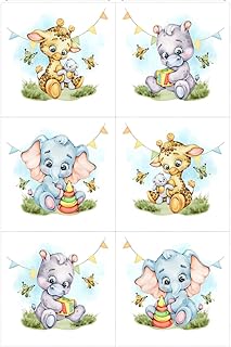UNIQUE Giraffe Elephant Hippo Fabric Panel Set (6 Panels, 12x12in Each),...