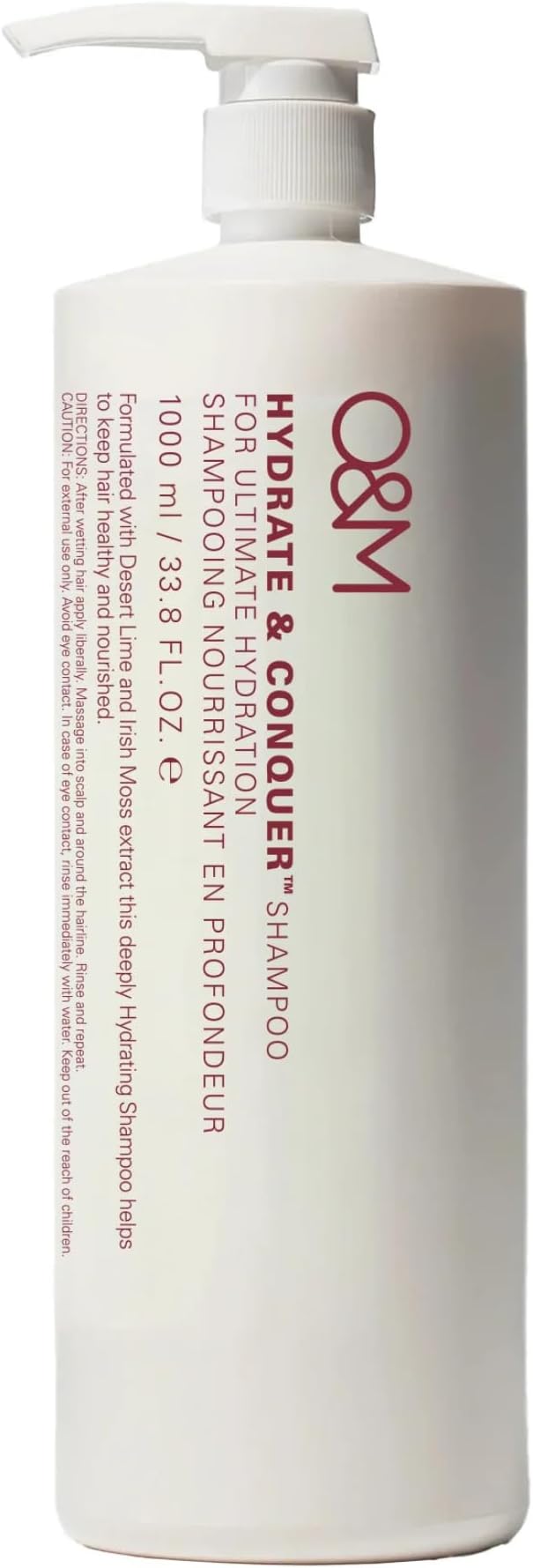 O&M Hydrate & Conquer Vegan Moisturizing Shampoo For Women + Men, Dry, Damaged, Colored Hair, Organic Coconut Oil, Vitamin A, B, C & E, Amino Acids, Paraben/Sulfate-Free, Made in Australia, 1L