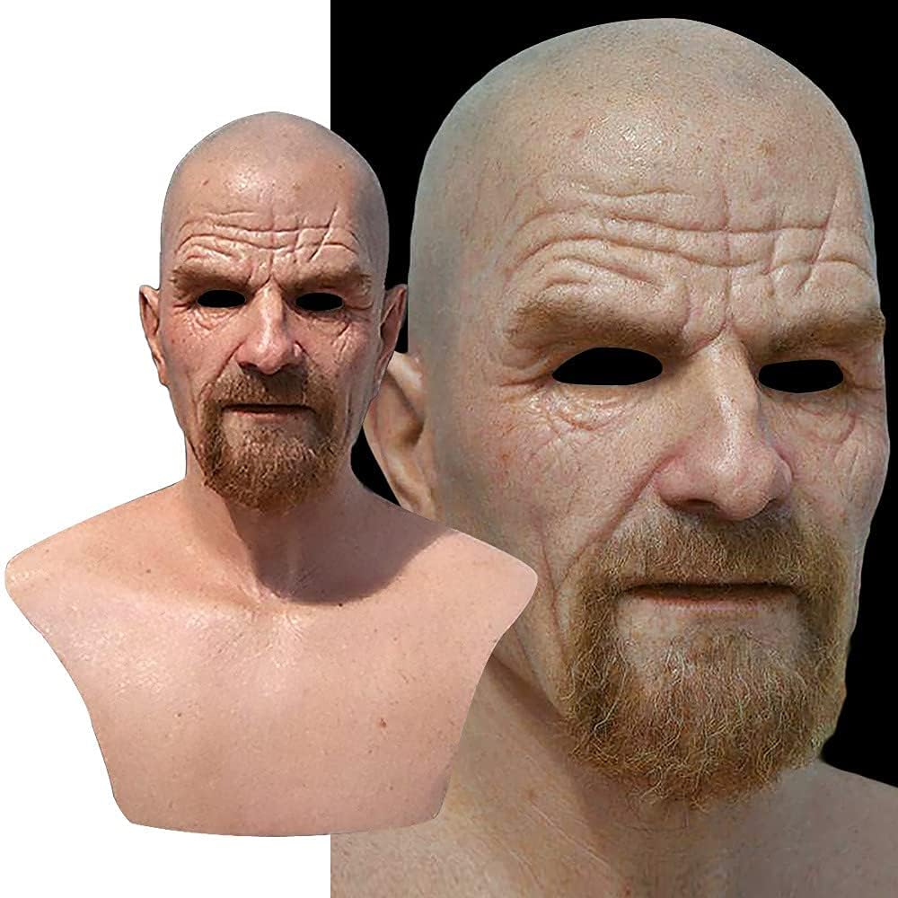 Realistic Old Man Mask Halloween Mask Scary Latex Old Man Grandpa Mask Halloween Wrinkle Face Mask (K)