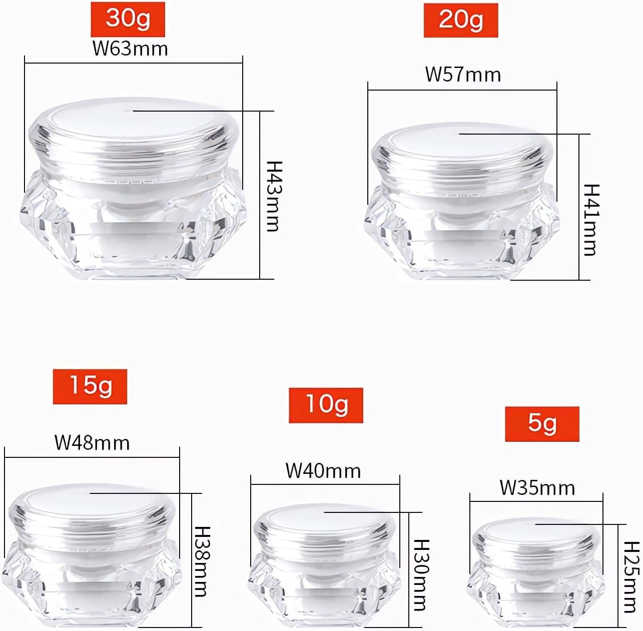 Paquete de 20 tarros plástico for cosméticos con forma diamante(20ml)