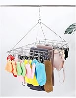 Vista 7 de [Paquete de 2] Percha de secado de ropa plegable con 72 clips en total, de acero inoxidable, ahorrador de espacio, con clavija para calcetines, ropa