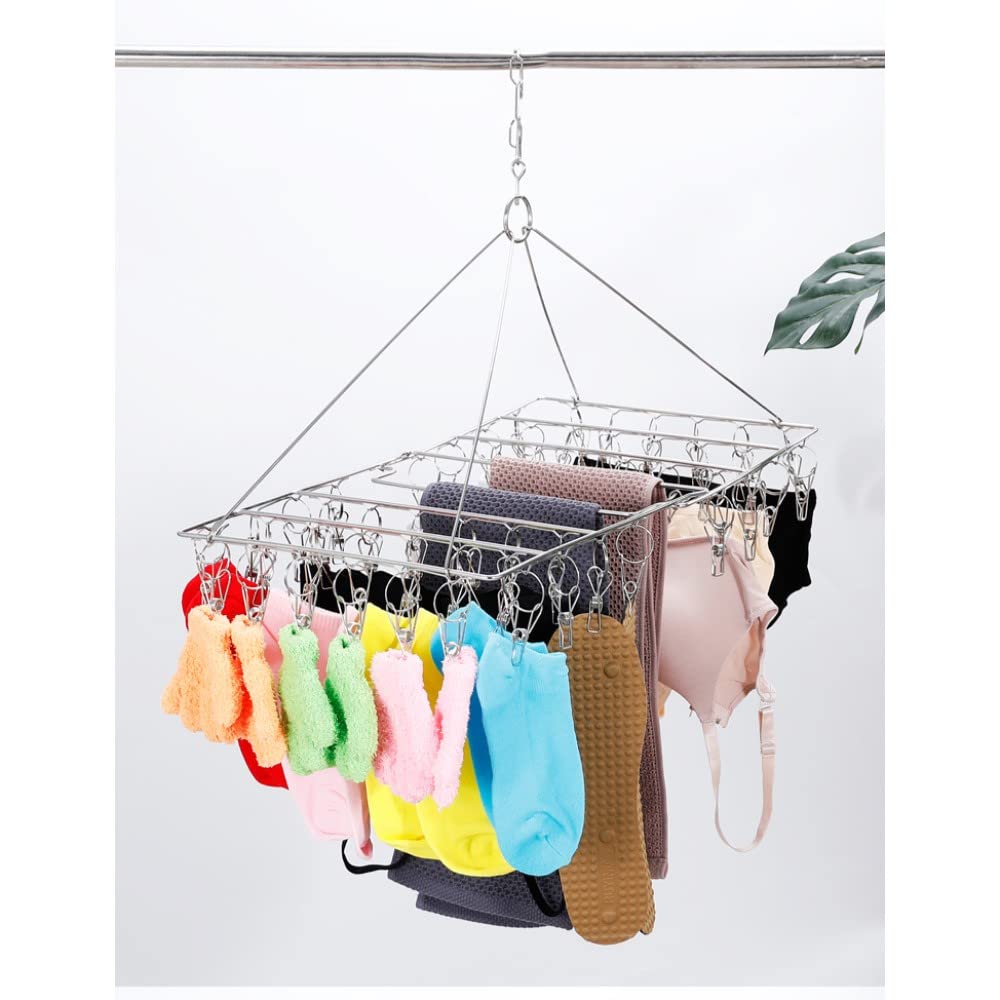 2 Pacchetti di Appendiabiti Grandi per L'asciugatura, Stendibiancheria in Metallo in Acciaio Inox per Calzini, Pannolini, Lingerie, Cappelli, Maschere ed Erbe (Totale 104 Clip)