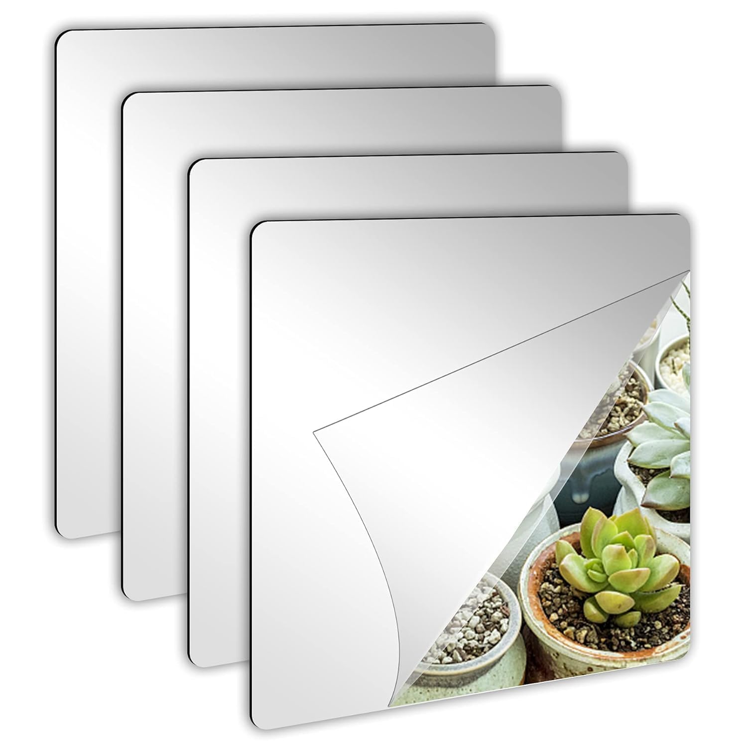 Hevy Thik Self Adhesive Mirror Sheet | Flexible Non Glass Mirror Tiles | Mirror Sticker for Office Home Bathroom Wall Decor Size 15 X 15 Cm (4 Pack)