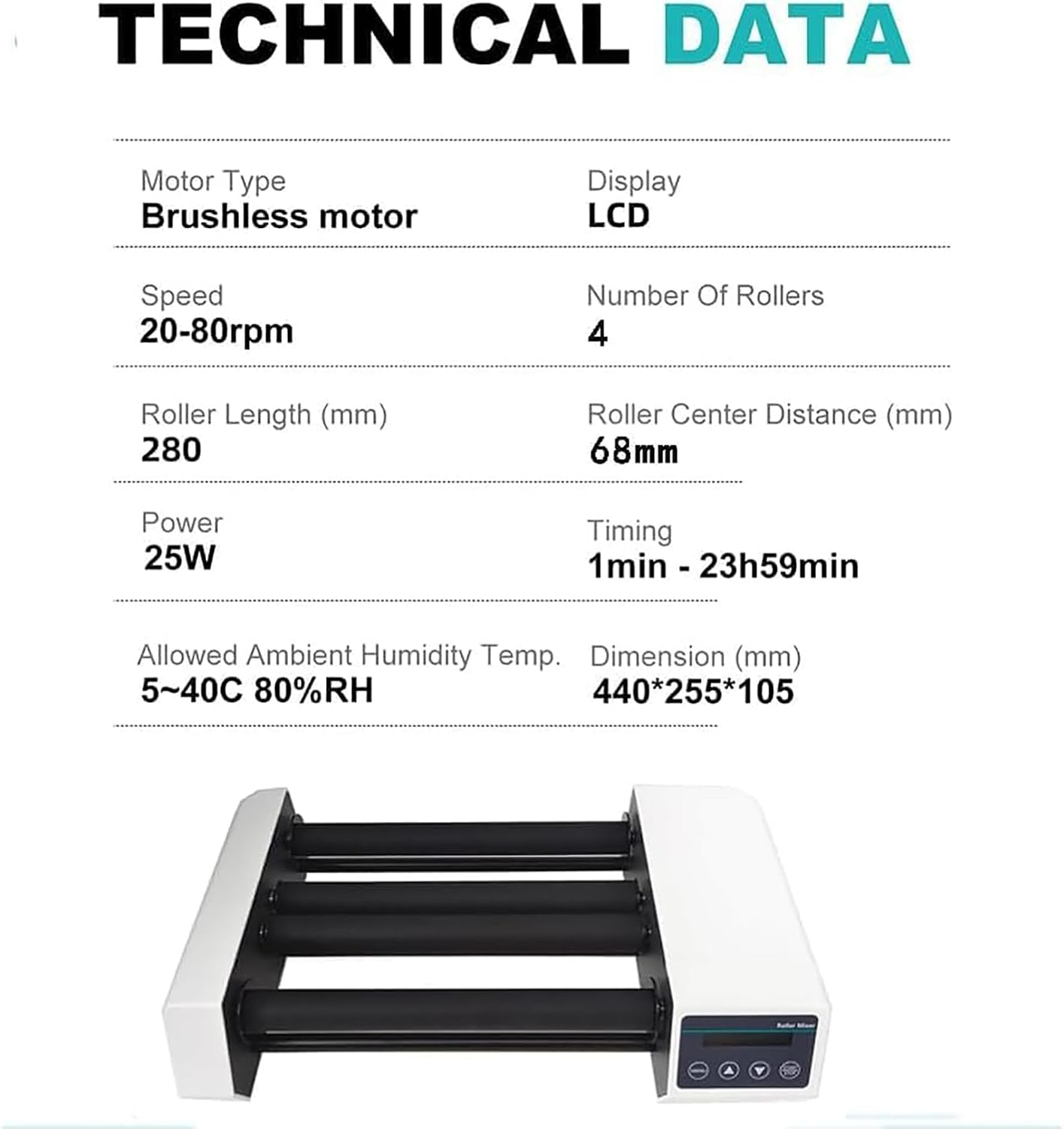 Digital Test Tube Roller Mixer, 4-Roller Lab Shaker, Adjustable Speed 20-80 RPM, Holds 2x1L Bottles or 2kg, Ideal for Chemical & Biological Applications