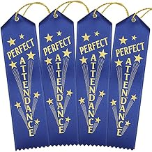 RibbonsNow Perfect Attendance Ribbons - 100 Blue Ribbons with Card & String