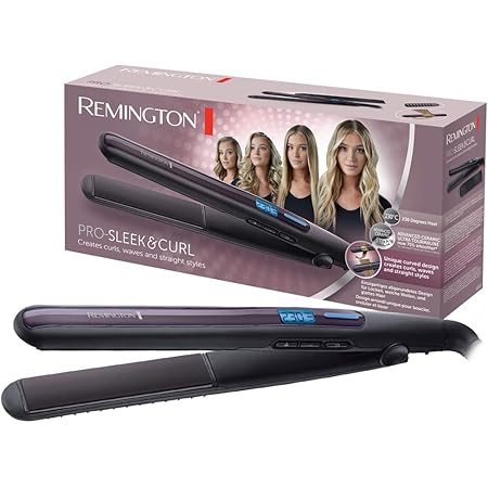 Remington Glätteisen Pro Sleek & Curl (abgerundetes Design -ideal zum Glätten & Stylen von Locken und Wellen, hochwertige Ultra-Turmalin-Keramikbeschichtung) LCD-Display, 150-230°C, Haarglätter S6505
