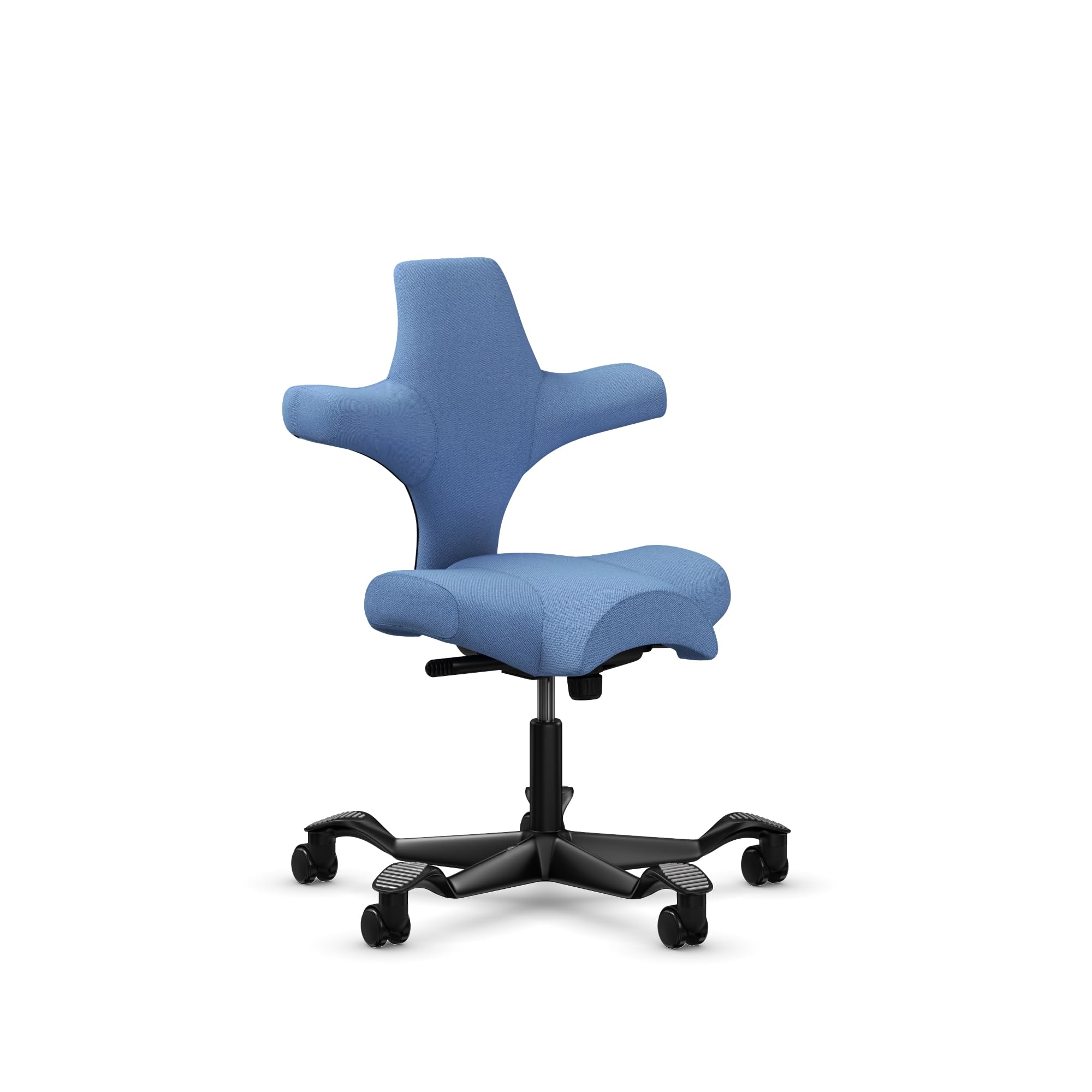HAG Capisco Standard Chair-Black Frame-Upholstered Light Blue Washed