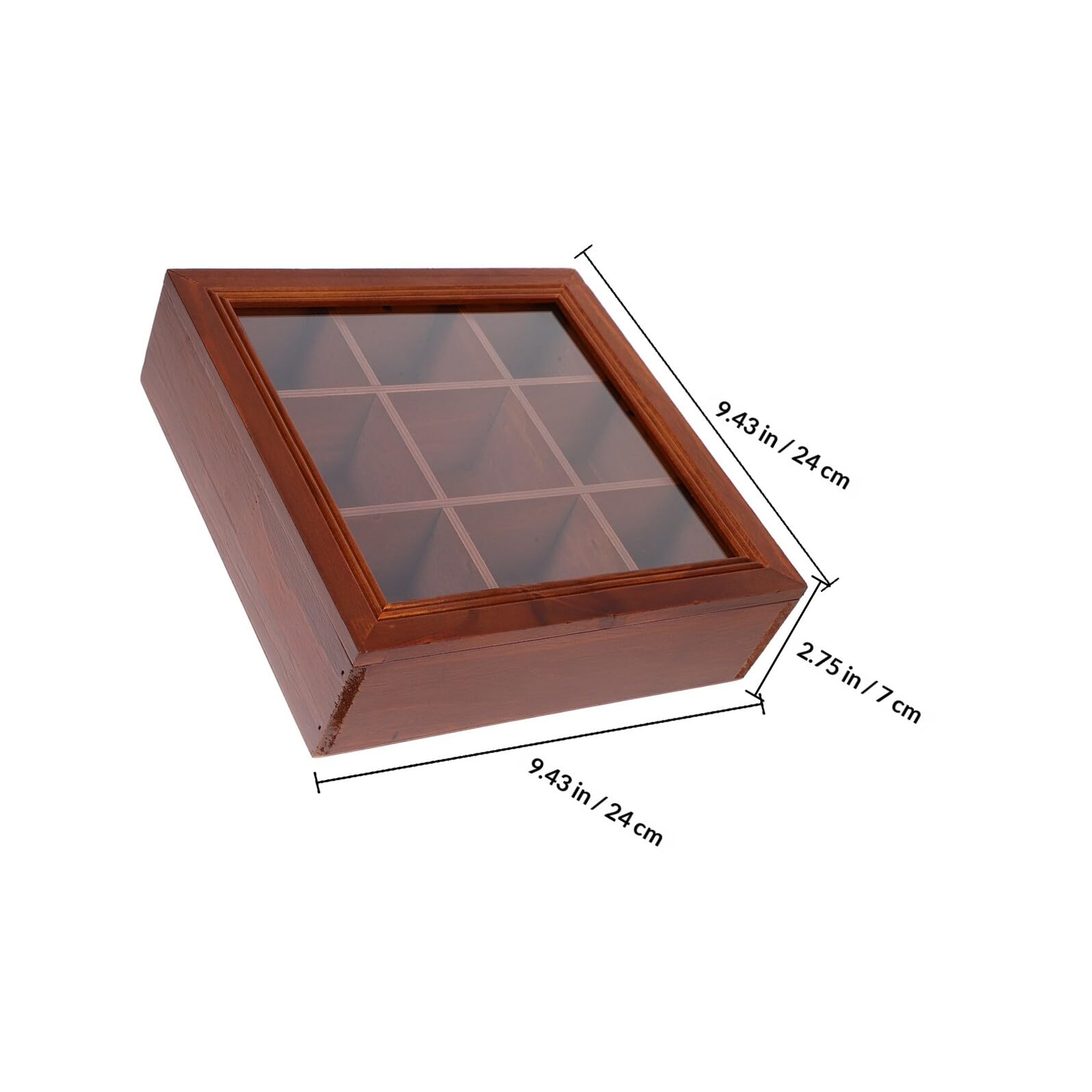 PLAFOPE Caja de Almacenamiento de Madera 9 Compartimentos y Ventana Acrílica para Organizar Bolsitas de Té y Paquetes de Café Adecuado para Cafés y Fiestas Reutilizable