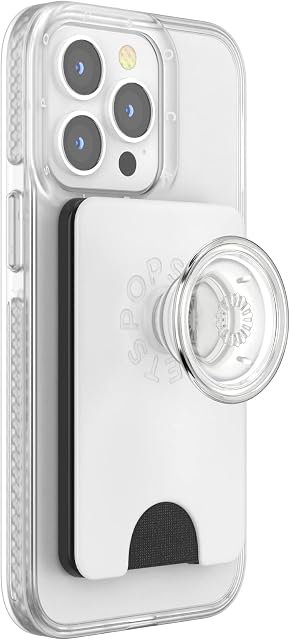 PopSockets: PopWallet+ for MagSafe - Card holder with an Integrated Swappable PopTop for Smartphones and Cases - Clear White