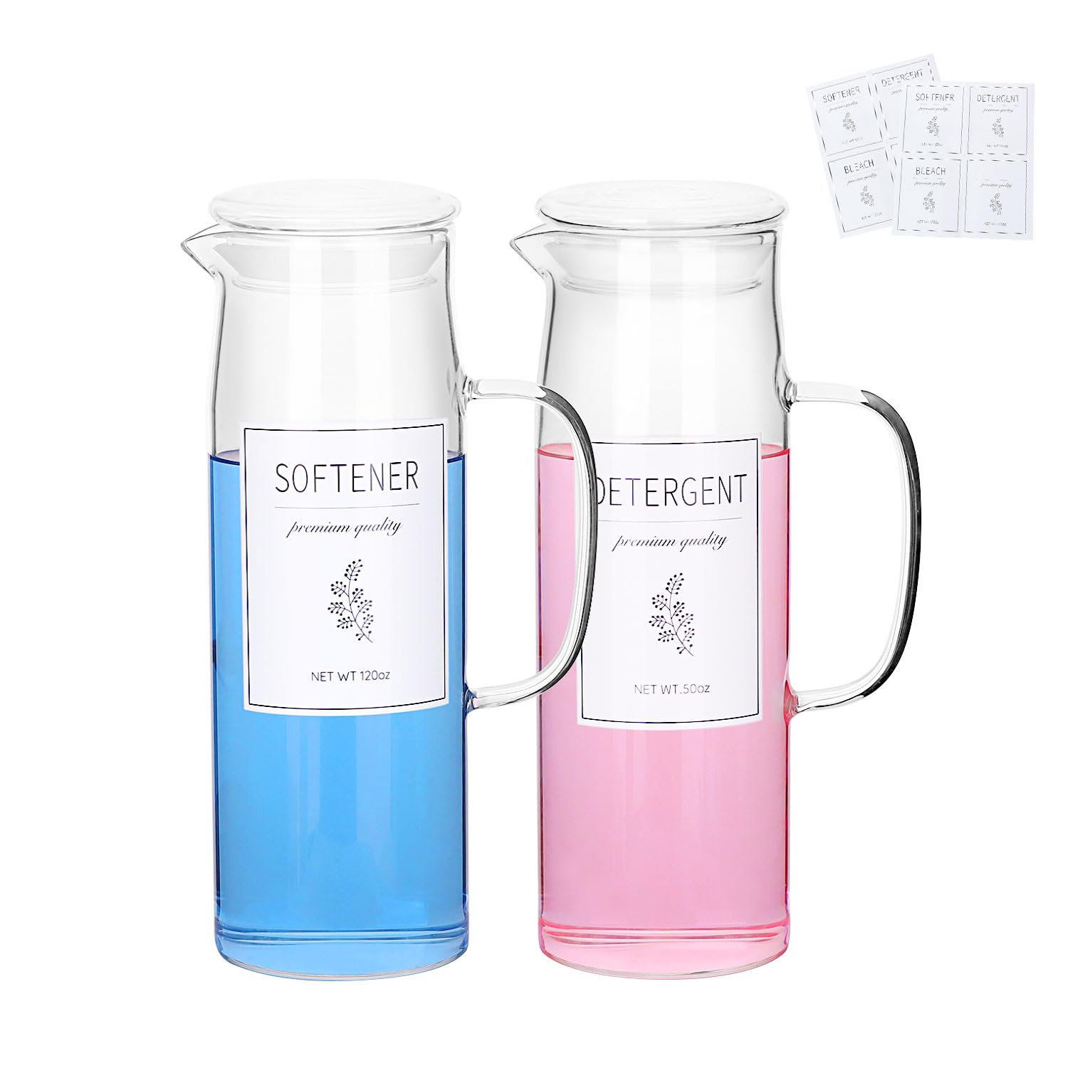 Lot de 2 distributeurs de détergent à lessive avec étiquettes et poignée pour l'organisation et le rangement de la buanderie - Facile à verser - 1,417,5 g - Pour décoration de buanderie,