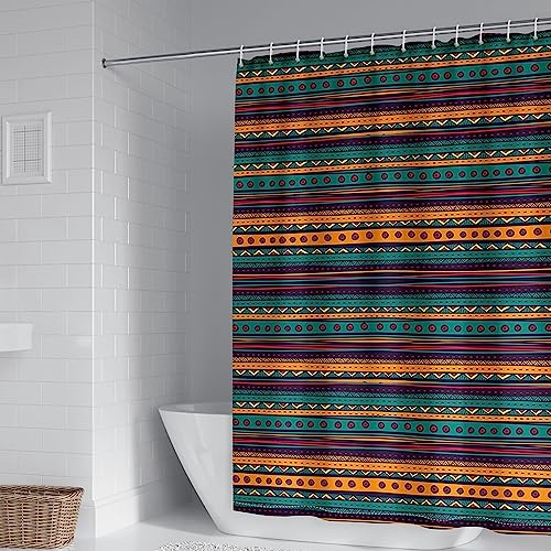 Rideau de douche 200x200cm polyester à rayures ethniques KnSam - 2