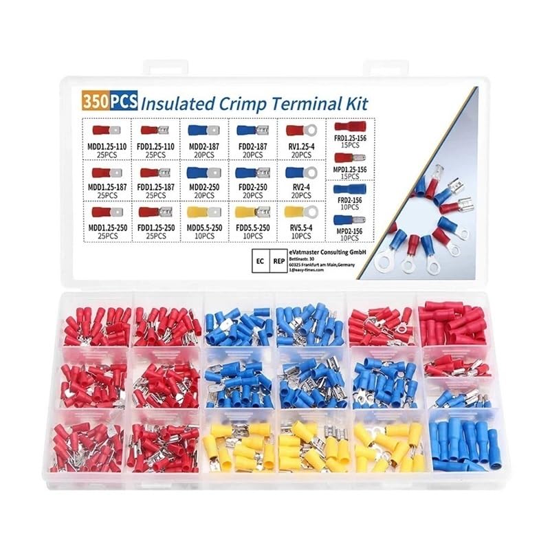 Kit de connecteurs de câbles isolés, 350 pièces, cosses à, cosses à Anneau, cosses roulées, Assortiment de cosses