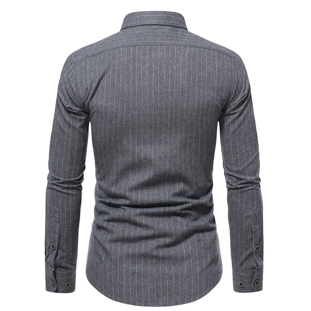 Dninmim Camicia classica classica a maniche lunghe da uomo a righe nere Slim Office Social Button Dress Shirt, Plaid-grigio scuro9, M