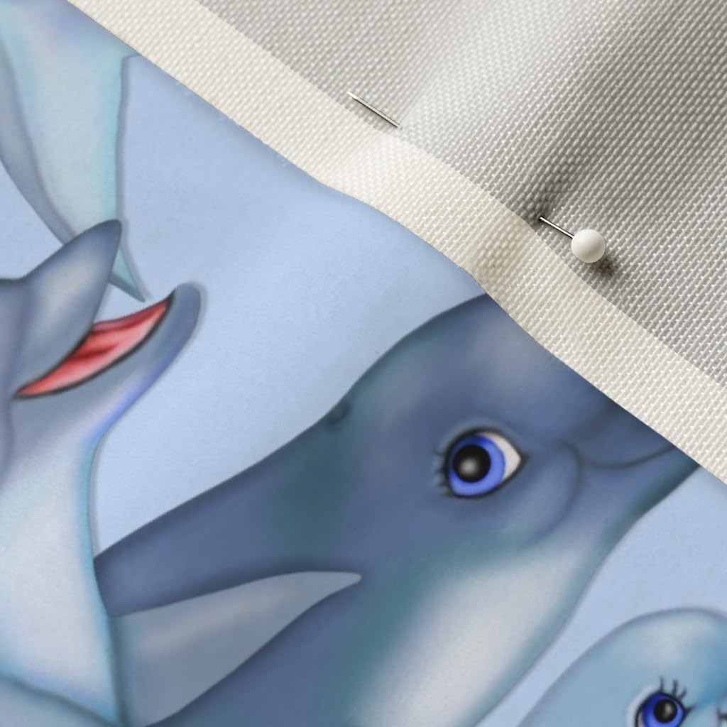 Spoonflower Fabric - Dolphin Family Wildlife Sea Life Animal Swim Ocean Printed on Upholstery Velvet Fabric Fat Quarter - Upholstery Home Decor Bottomweight Apparel