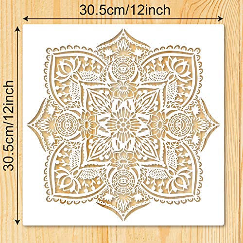 Image of 9 Pack 12 x 12 Inch Large Stencils for DIY Art Dot Reusable Mandala Stencils for Painting on Wood, Canvas, Paper, Fabric, Floor, Wall and Tile