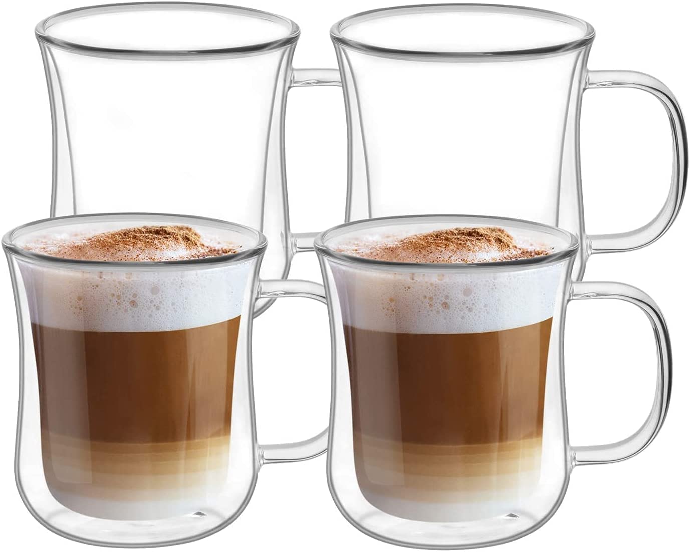 ArabestDouble Walled Glass Coffee Mugs with Handle, Large Insulated Layer Coffee Cups, Clear Borosilicate Mugs, Perfect for Espresso, Cappuccino, Tea, Latte, Wine (7.4OZ/220ML, 4-piece set2)