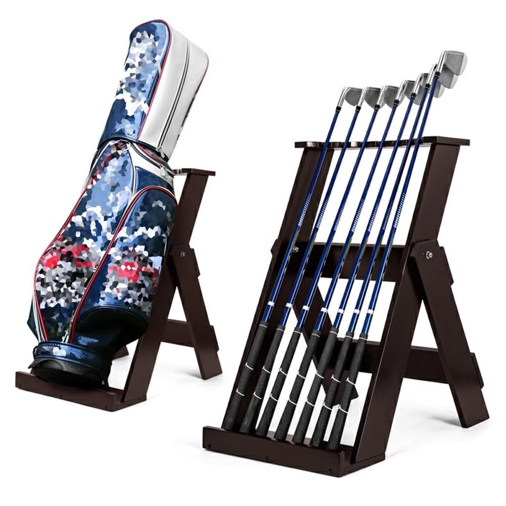 Rygcrud Golf Stand Holder & Bag Rack, 7 Clubs Wooden Storage Organizer Rack for Garage Indoor, Extra Clubs Display