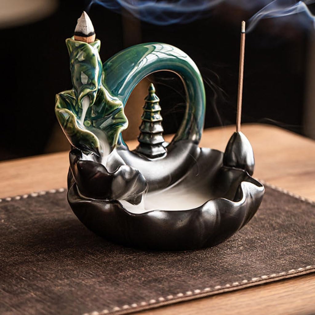 Quemador de incienso de cascada, quemador de incienso de cerámica creativa, una artesanía decorativa para el hogar y el estudio. Quemador de incienso de reflujo