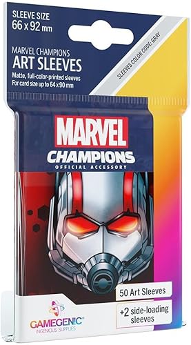 Marvel Champions The Card Game - Fundas oficiales de Ant-Man Art - Paquete de 50 fundas artísticas y 1 funda transparente - Soporte para juegos de