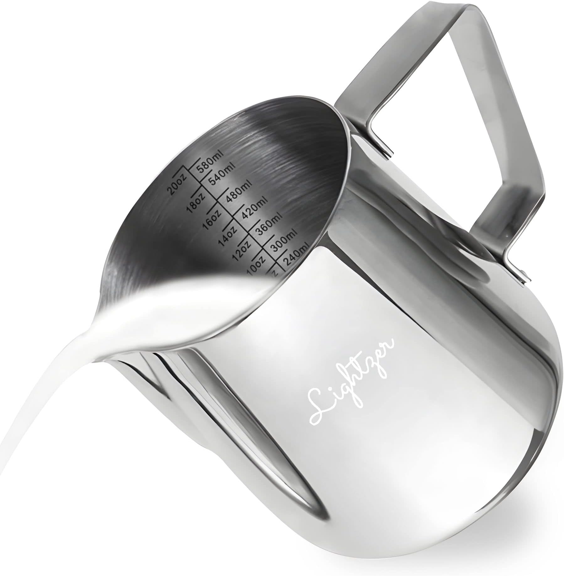 Milk Coffee Pitcher 600ml Frother Cup Stainless Steel Espresso Steaming Pitcher for Latte Cappuccino Steamer Cream Jug