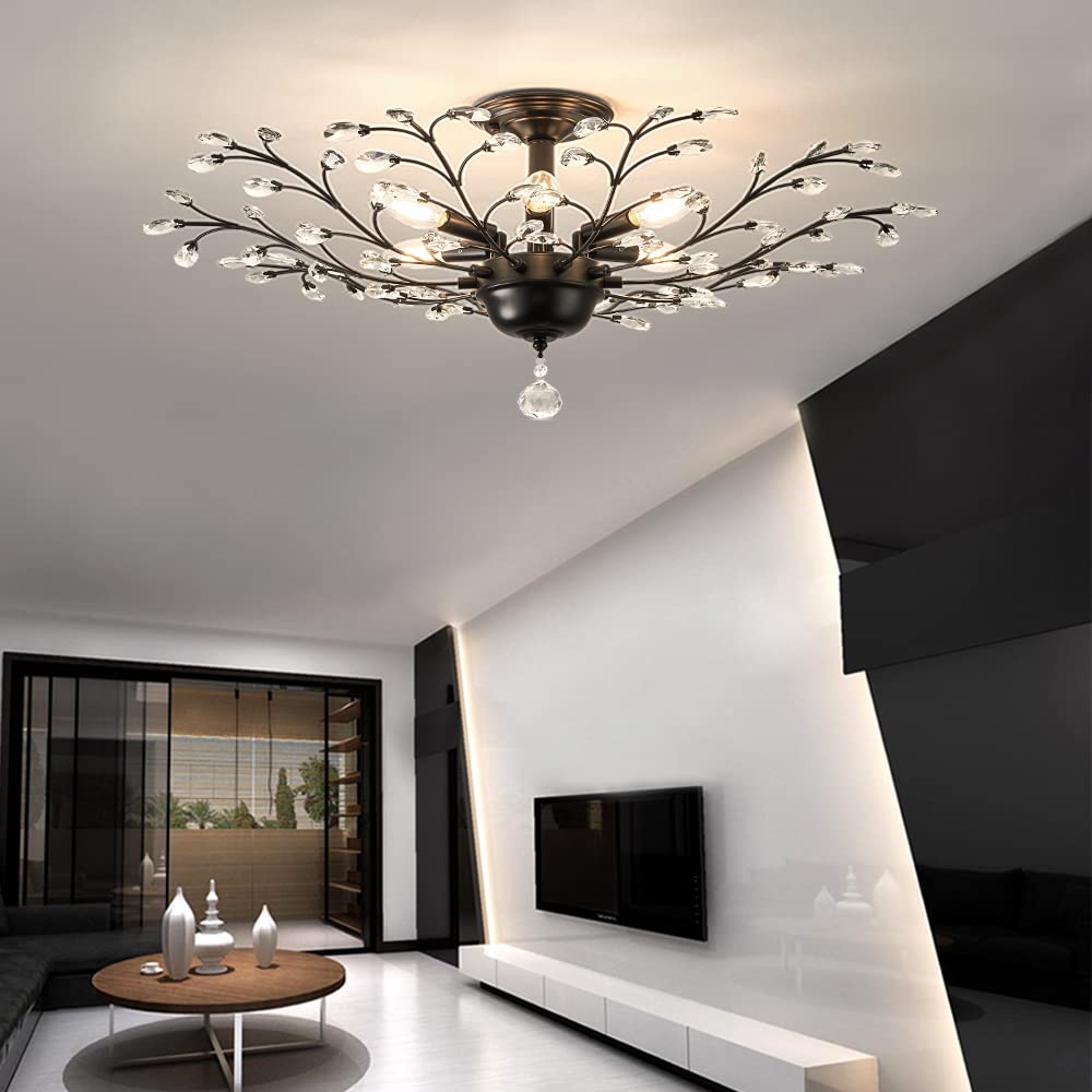 YM YI MI SHU ZI Black Vintage Crystal Chandelier,E12 Modern Crystal Ceiling Light,K9 Crystal Vintage lamp,Restaurant Living Room Bedroom Room Crystal Ceiling Light