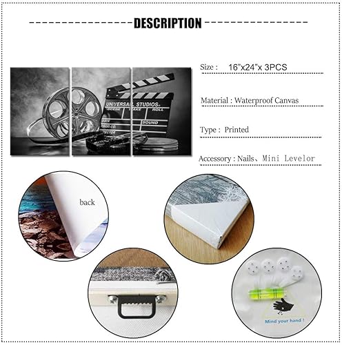 Miniatura 7 de 3 piezas de lienzo en blanco y negro para pared, póster de película, impresión cinematográfica, vintage, cine en casa, sala de prensa, bar, pub,