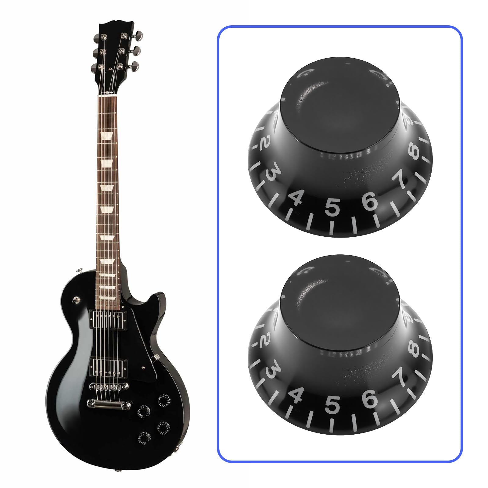Briny River 4PCS Guitar Bell Top Hat Reflector Knobs Compatible with Les Paul Electric Guitar 26x13mm Shaft 6mm 24, Black - Image 4