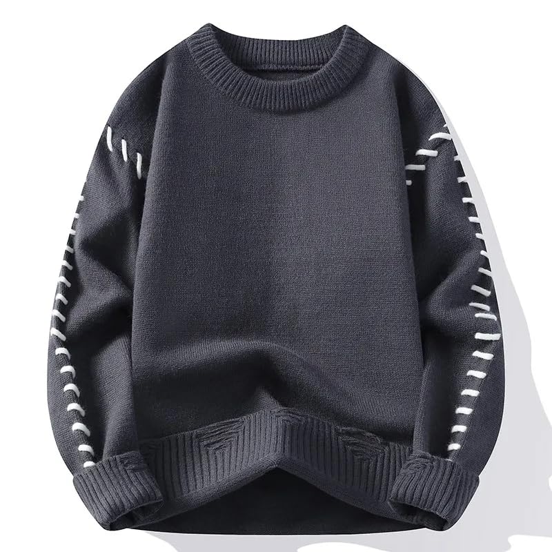 Men's Autumn Winter Solid Color Loose Knit Sweater Top Pullover 5