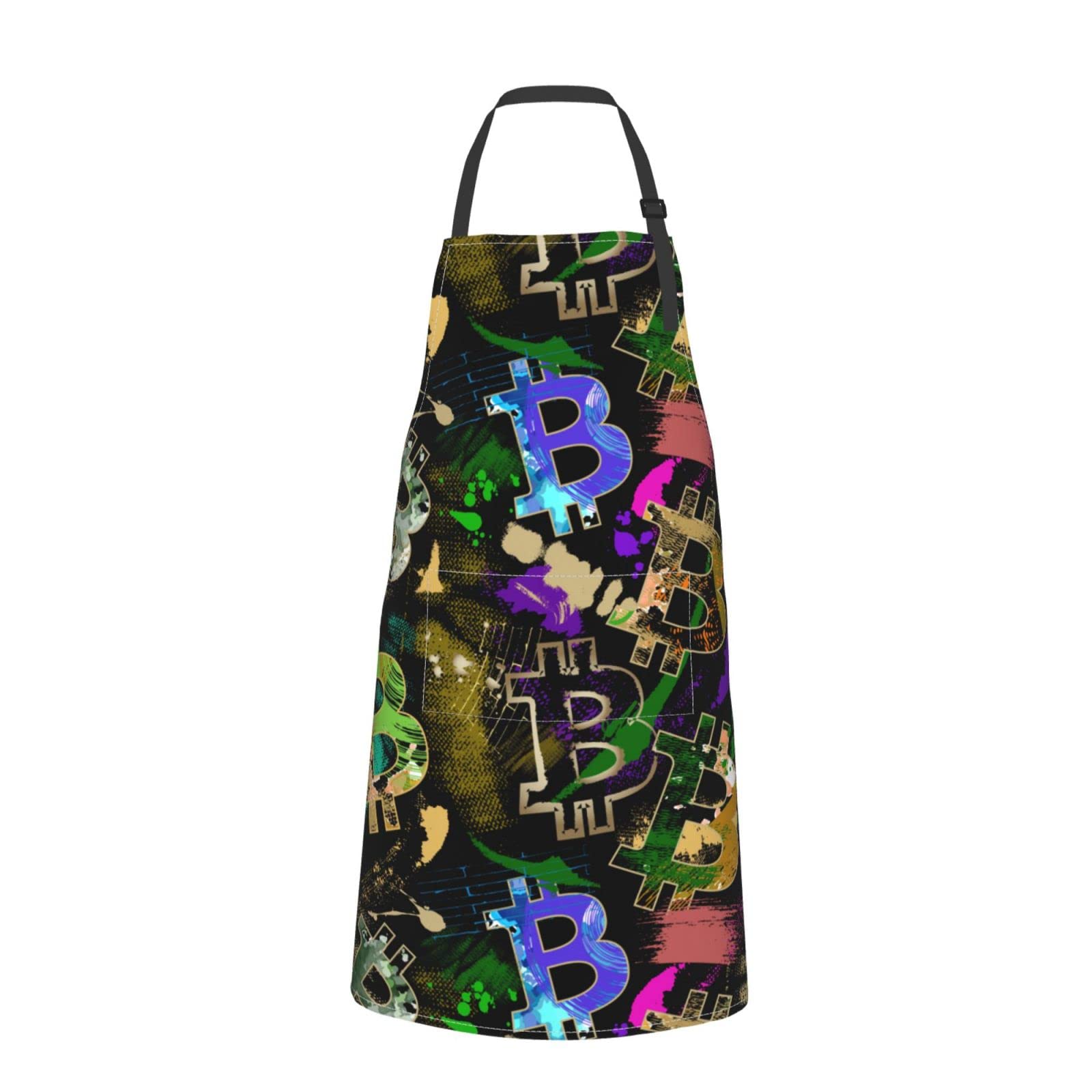 SJOAOAA Colorful Bitcoin Pattern Apron With Pockets Waterproof Kitchen Chef Cooking Aprons For Women Men
