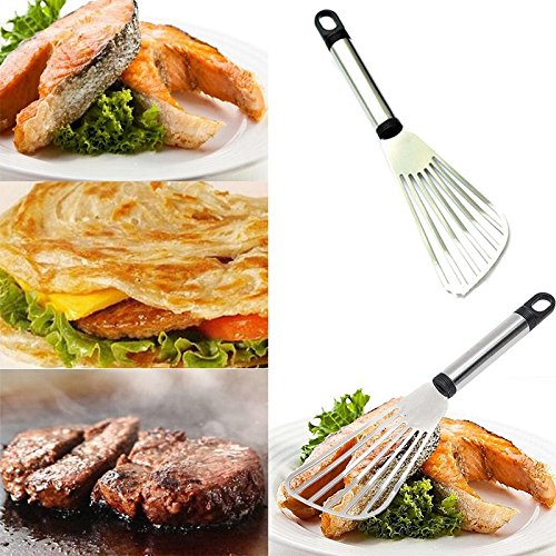 Ferramenta de cozinha Kicode para fritar espátula com pá vazada Peixe plano Fatia de aço inoxidável