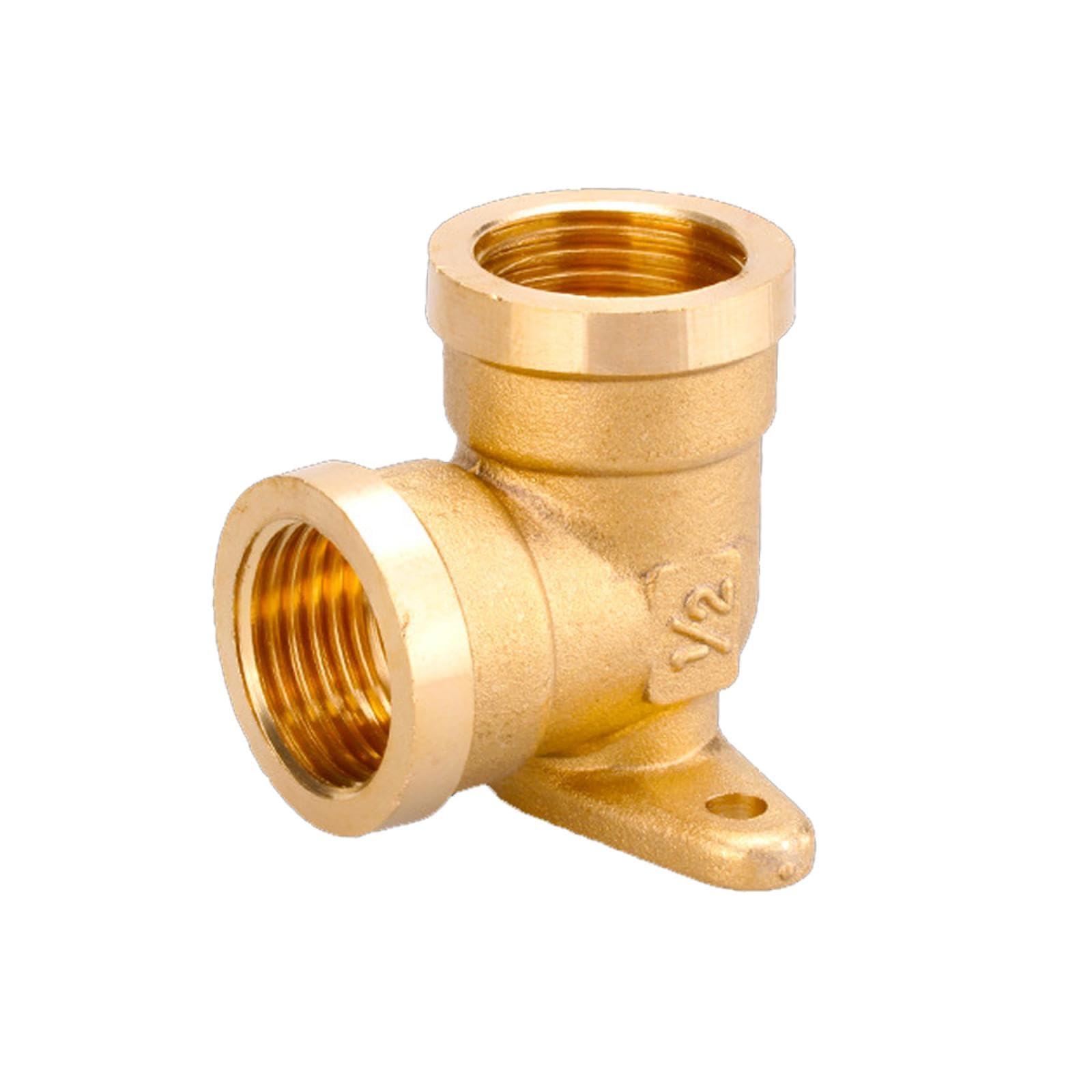 2 codos de 90 grados, placa de pared de latón de 1/2 pulgada, accesorios de fontanería con placa base (modelo A)