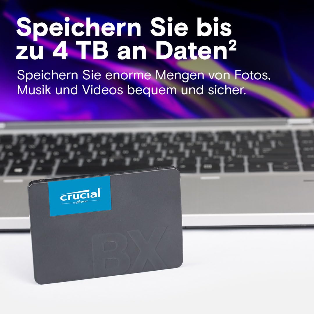 Crucial BX500 SATA SSD 4TB, 2,5" Interne Festplatte, bis zu 540 MB/s, 4TB SSD kompatibel mit Laptop und Desktop (PC), 3D NAND, Dynamische Schreibbeschleunigung - CT4000BX500SSD101 - 4