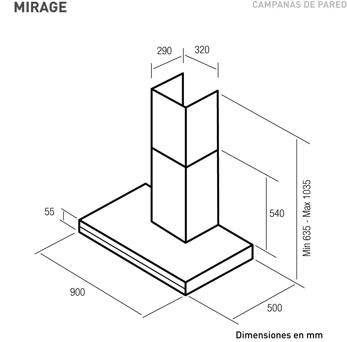 Nodor Mirage 700 BK Range Hood Dimensions Diagram