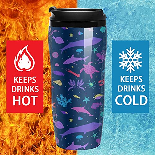 Taza de café colorida brillante del viaje de la vida marina taza de café plástica con la tapa de la pared doble aislada… - Imagen 5