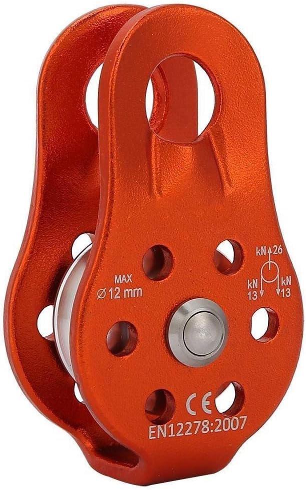 Risegun Pulley Wheel, Orange 26KN Aluminium Alloy Heavy Duty Single Swivel Rope Pulley Block For 12mm Rope for Climbing, Rescue, Hitch Tending