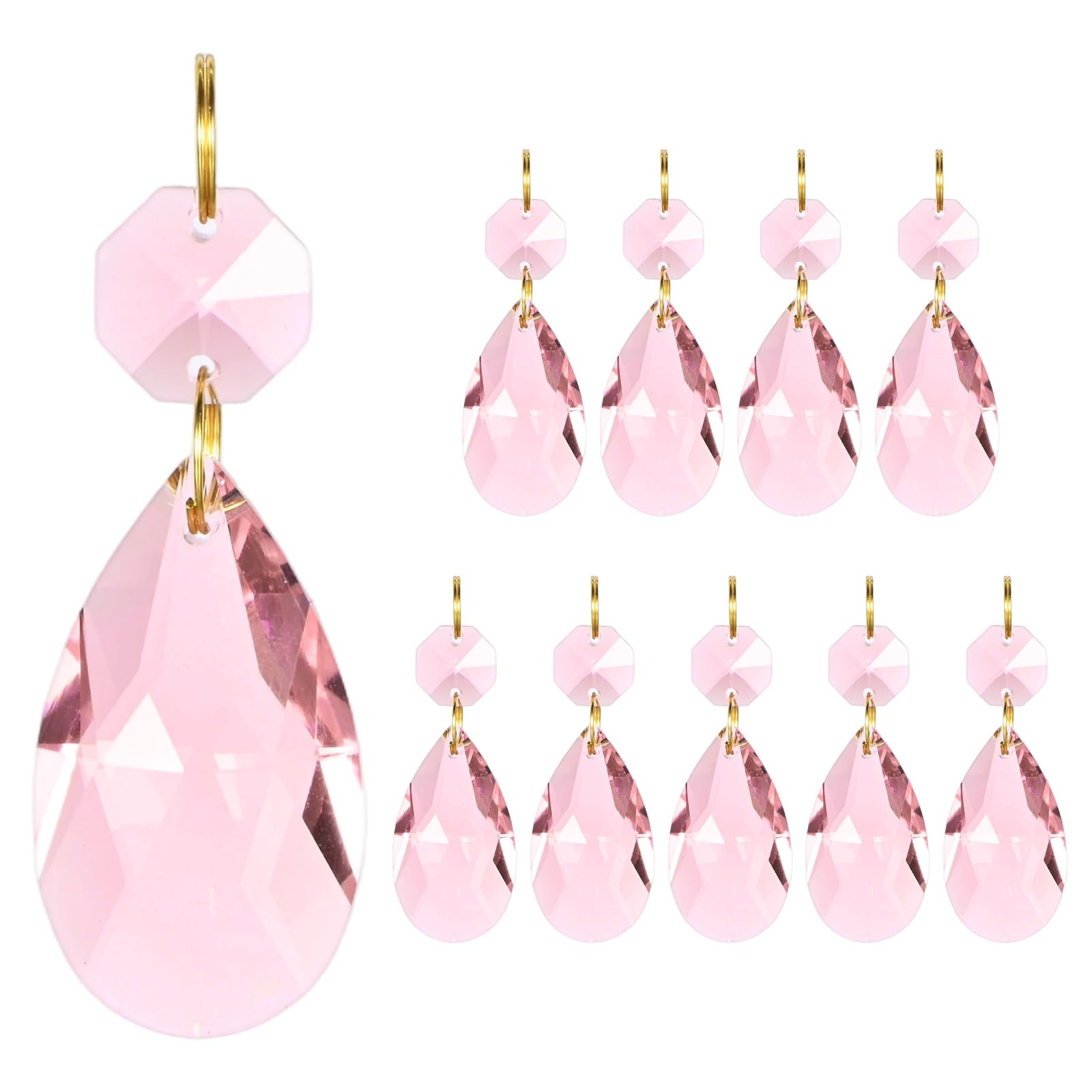 M METERXITY 10PCS Crystal Suncatcher 1 Teardrop Prisms Pendants Ornament, 38mm Chandelier Hanging Crystal Sun Catcher Beads for Home Garden Windows Wedding DIY Decoration [Pink]
