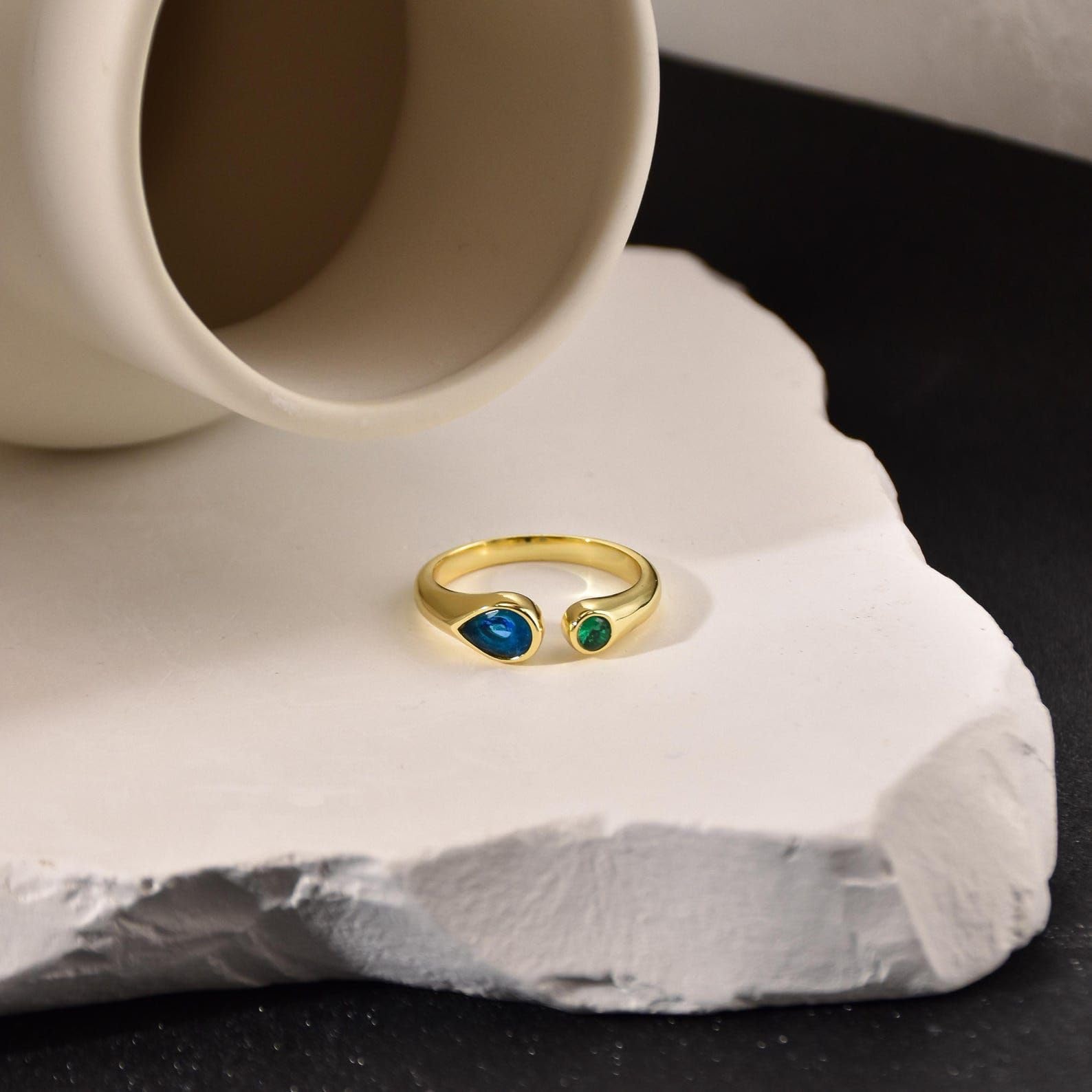 Générique Bague avec deux pierres en argent 925, sobre