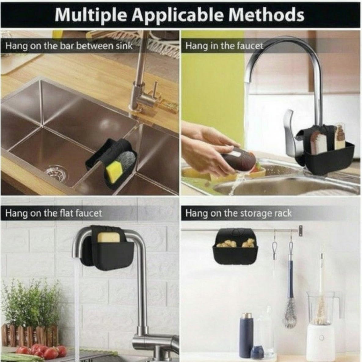 Silicone Sponge Holder for Kitchen Sink Caddy 1Pc (Black) image 3