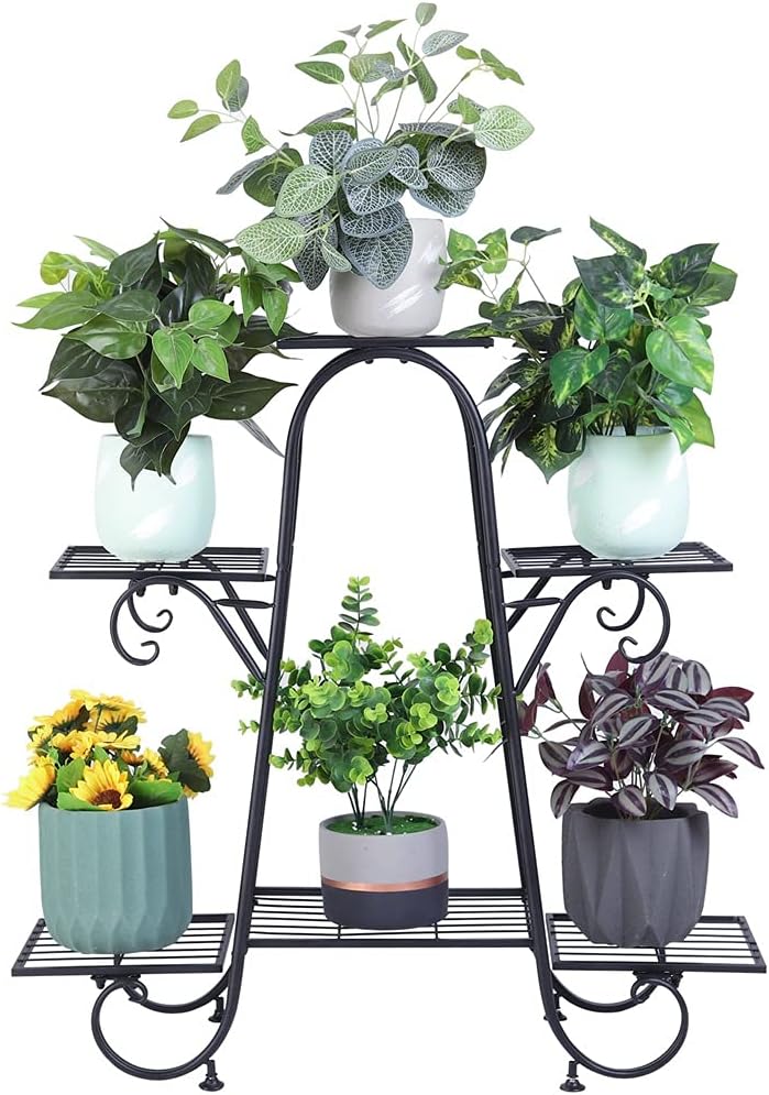 6-Tier Plant Stand For Indoor And Outdoor Black Metal Flower Pot Shelf