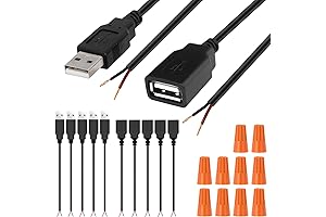 USB 2.0 Power Cable Pigtails: Male to 2-Pin Jack, 5pcs