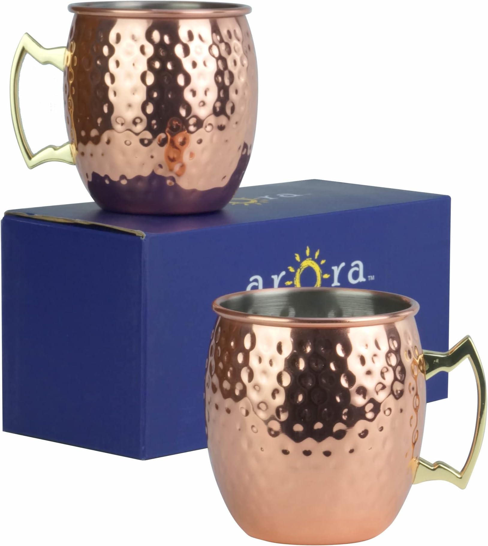 Moscow Mule Mug, Set of 2 Copper Hammered, Durable for Home Dining, Max Capacity 20oz, 3.7" D x 3.9" H