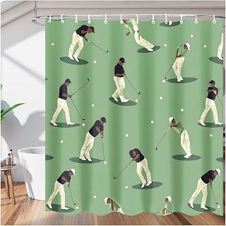 Golf Theme Shower Curtain 72 x 72 Inch Golf Player Fabric Polyester Bath Curtain with 12 Hooks Waterproof Washable Bathroom Accessories Decor