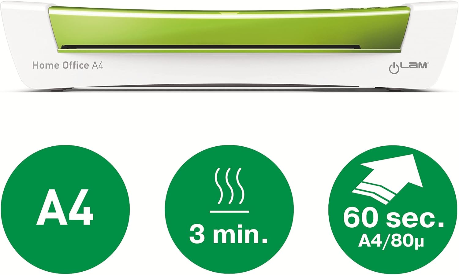 Leitz A4 Laminator, for 80 to 125 mic Laminating Pouches, Includes Laminating Pouches Starter Kit, Ideal for Use in Home Office, Small Offices & School, Green, iLAM, Wow, 73680054