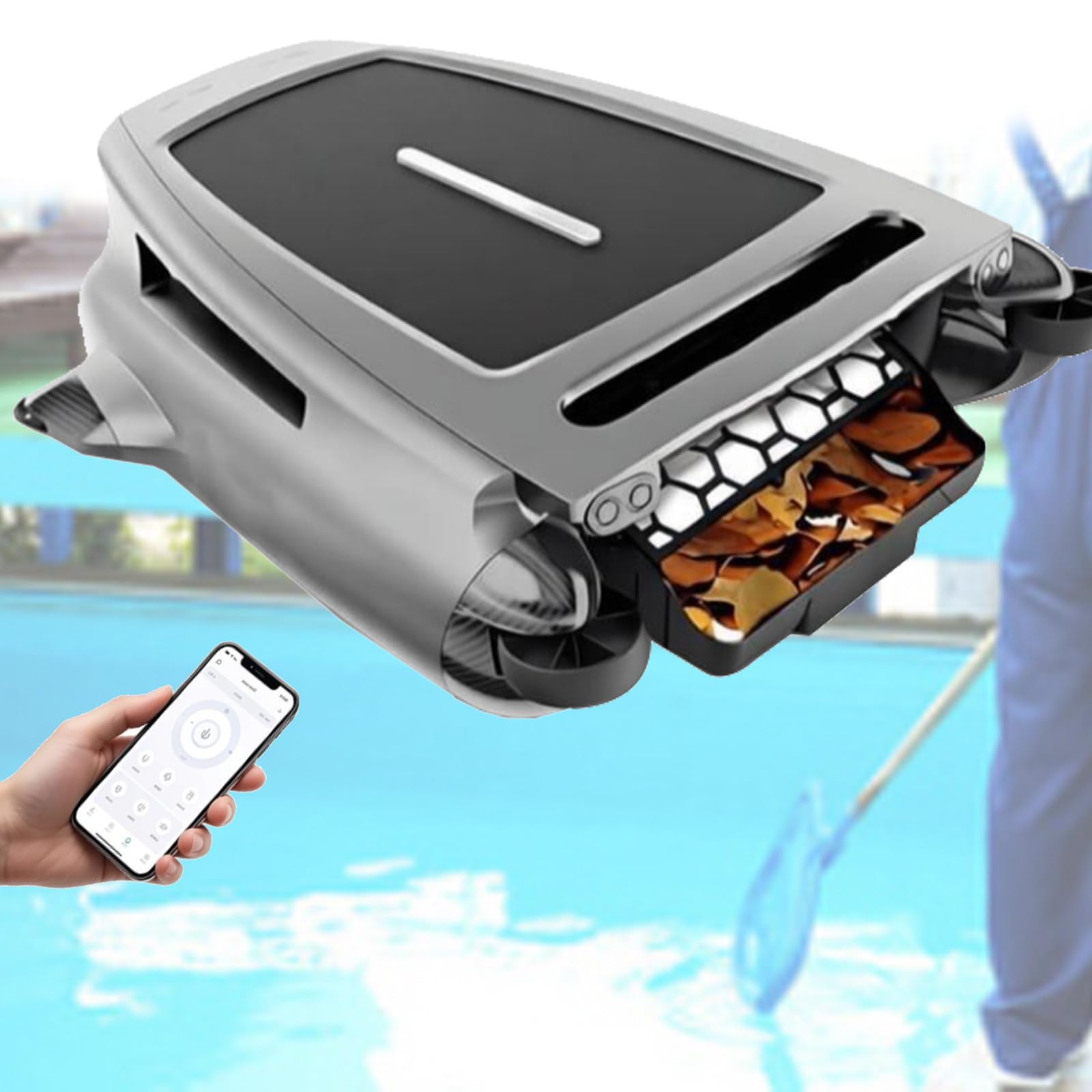DOZPAL Automatic Pool Sur-face Cleaner with App Control, Smart Obstacle Avoidance and Dual Charging Modes, Solar Powered Pool Sur-face Skimmer Cleaner, 24/7 Continuous Cleaning A