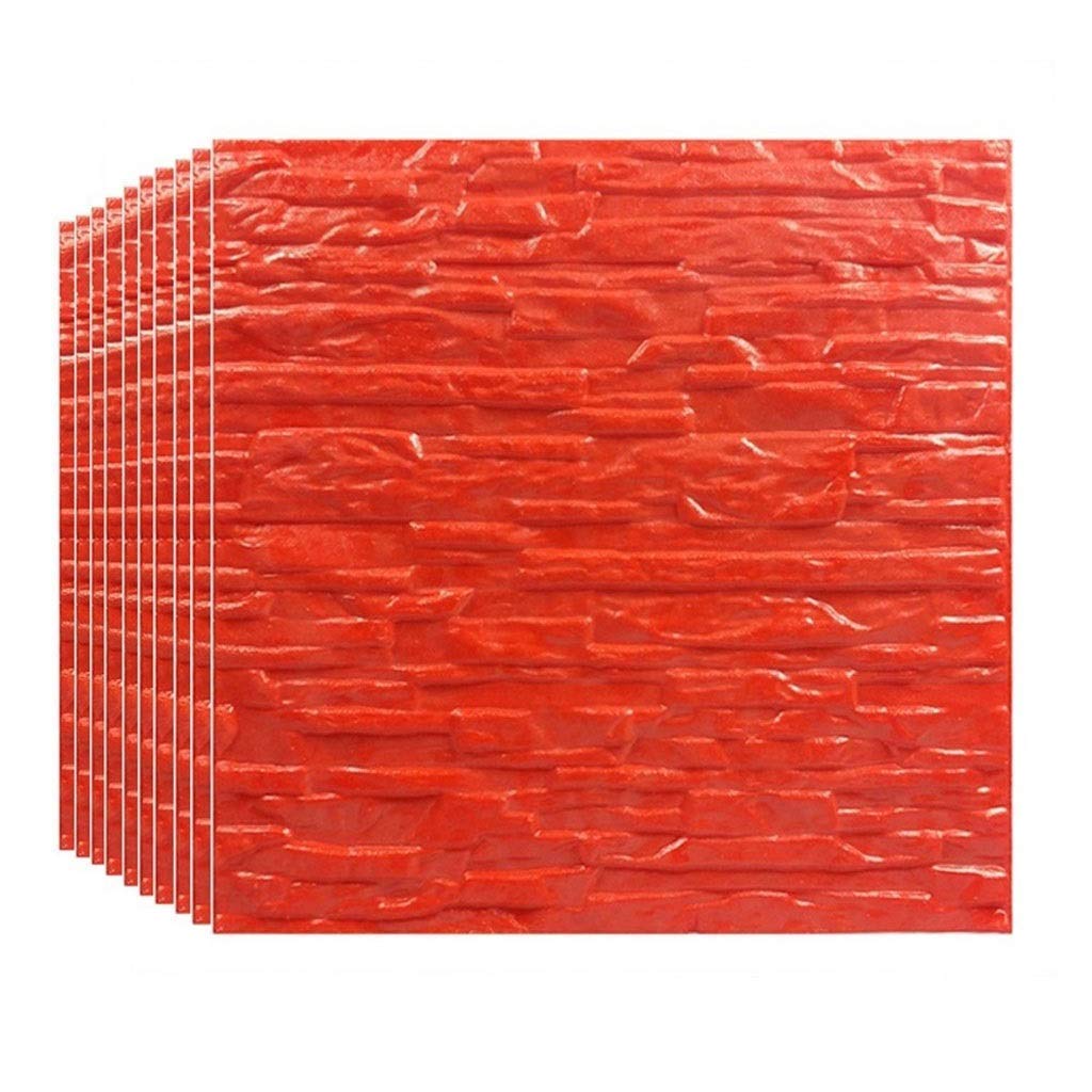 Fond d'écran briques 3D rouge MU, papier peint adhésif de 50x50 cm pour salon, lot de 20 pcs