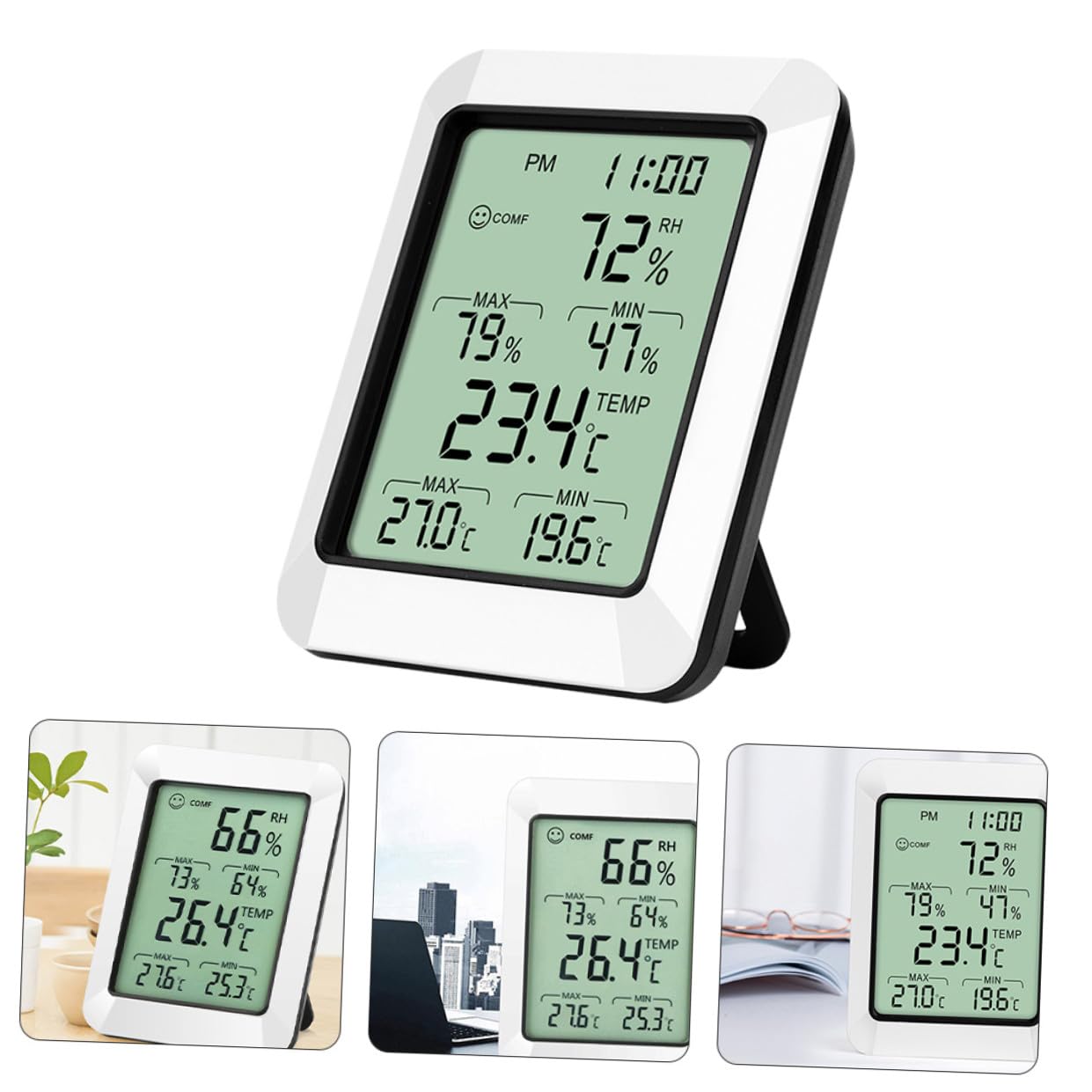 GANAZONO Termometro Igrometro Digitale da Interno Sensibile per Casa e Ufficio Monitor Temperatura e Umidità Preciso Design da Tavolo Parete Basso Consumo Energetico Senza Batteria Inclusa