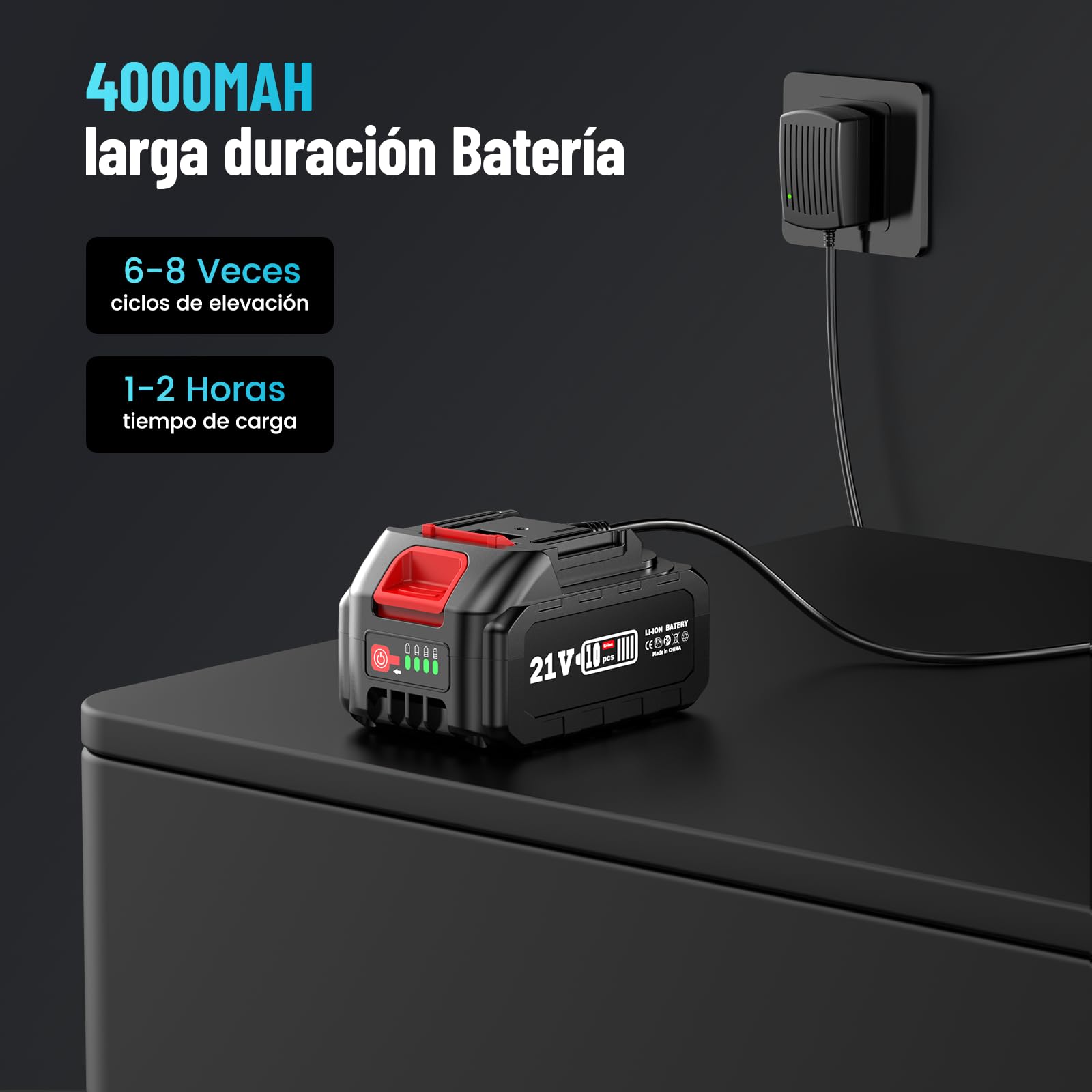 Seesii Gato Hidráulico Eléctrico 5T con Batería 21V 4.0Ah, Kit Cambiar Neumáticos Coche Inalámbrico, Gato Elevador para SUV Camioneta MPV, Altura 15-45cm con Cargador y Luz LED