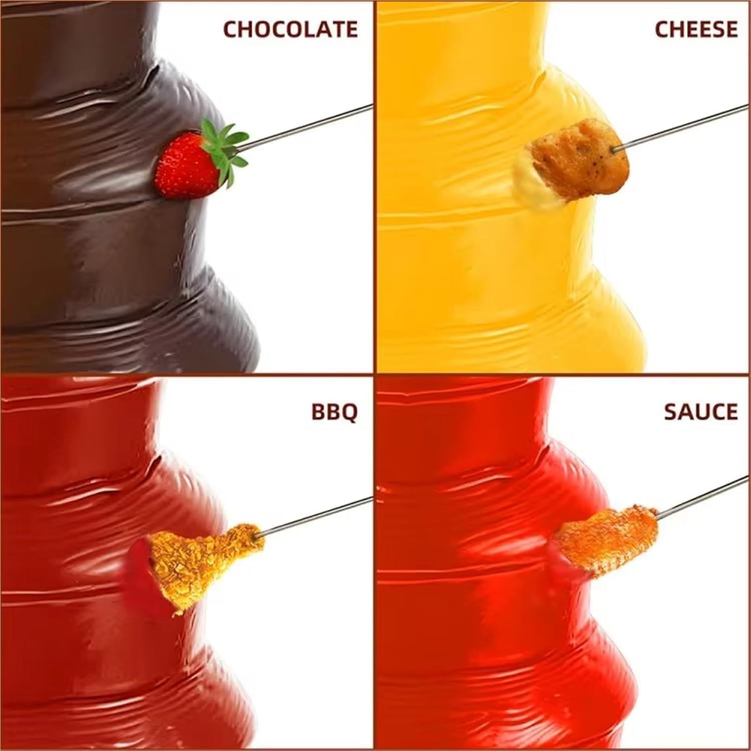 3 Layer Chocolate Waterfall Hotpot Machine Electric Chocolote Fondue Fountain with Detachable Tray Chocolate Melting Fondue Maker with Hot Melting Pot Base