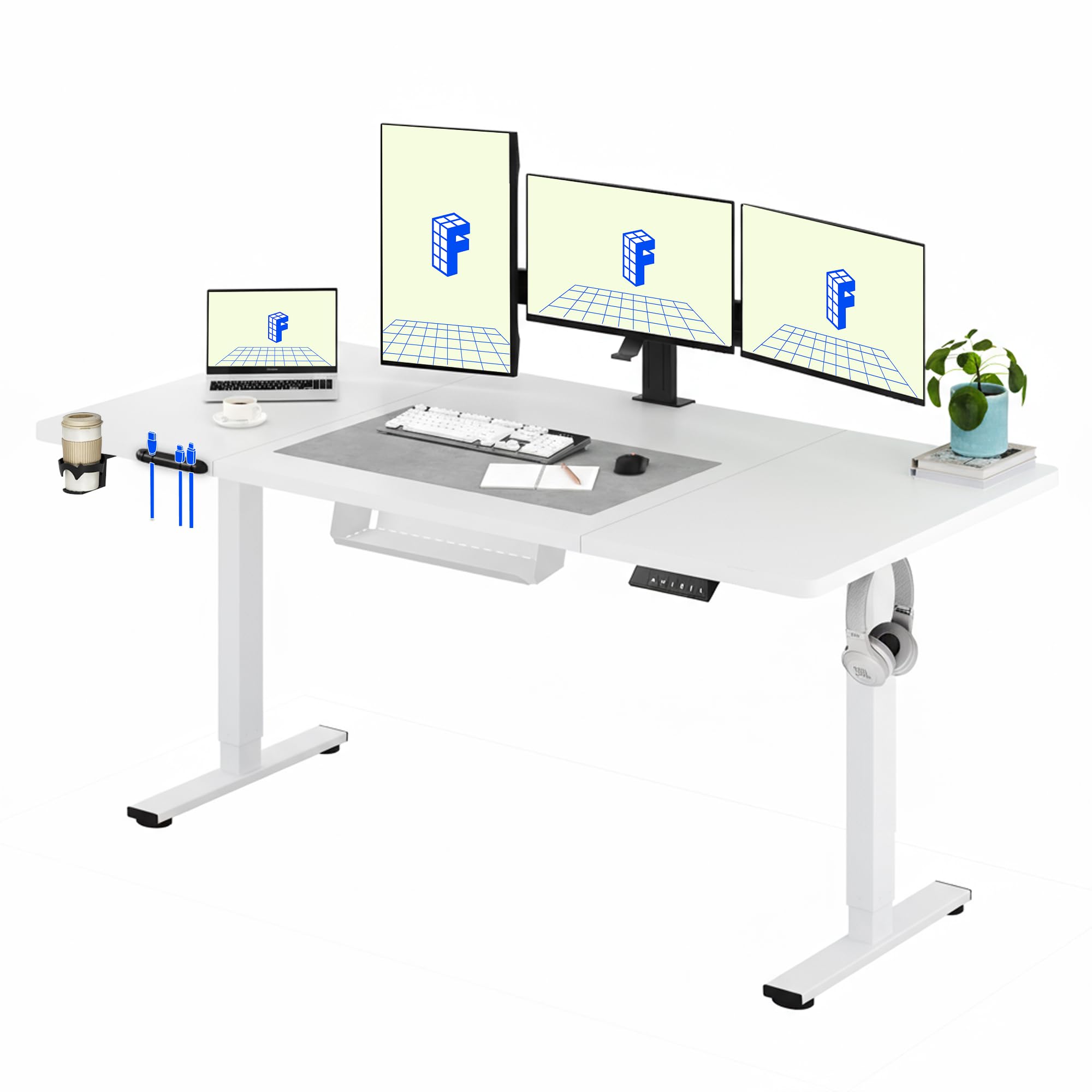 FLEXISPOT 180 * 80cm Electric Standing Desk Adjustable Standing Desk Sit Stand Up Desk Computer Desk with Hook Memory Function for Office and Home (White+White) — image 1