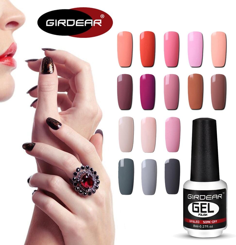 Girdear Choose Any 8 Colours 8ml UV LED Gel Polish Soak Off Nail Varnish Nail Art Starter Set